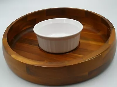 Designer Michael Graves Round Wood Ceramic Chip & Dip Serving Bowl Dish • $30.09