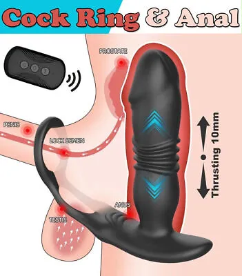$48.95 • Buy Telescopic Thrusting Prostate Massager Anal Plug Vibrator Cock Ring Male Sex Toy