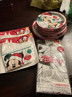 Disney Mickey Mouse Party Christmas Theme  Table Clothsplates And Treat Bags • $15.99