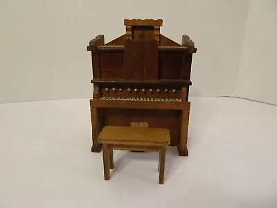 Vintage Wooden Dollhouse Piano And Bench Wind Up Music Furniture Miniature • $23.50