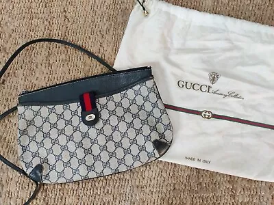 GUCCI Vintage Sherry Shoulder Crossbody Bag PVC Leather Navy Authentic • $325