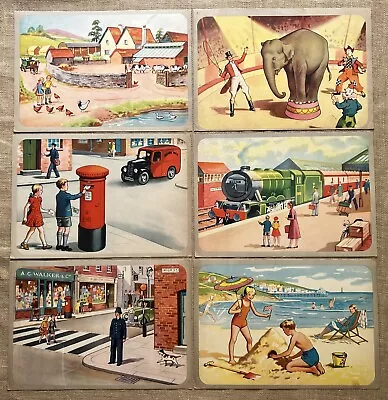 Vintage 1950s English Children's Wall Charts Circus Station Beach Scenes X 6 • $76