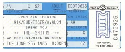 The Smiths Morrissey Ticket San Diego Open Air Theatre 25/06/85 #G62 • $80.90
