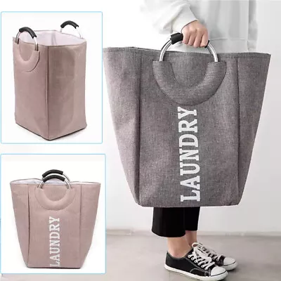 82L Foldable Fabric Laundry Basket Collapsible Clothes Hamper Bag Washing Bin • £8.92