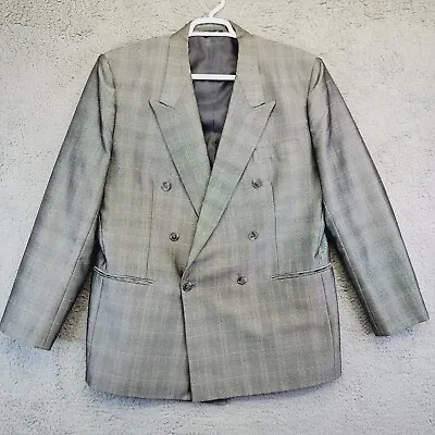 Gino Cappelli Men’s Suit 44R Gray 2 Piece Suit 35x27 Window Pane Gray Peak Lapel • $48.49