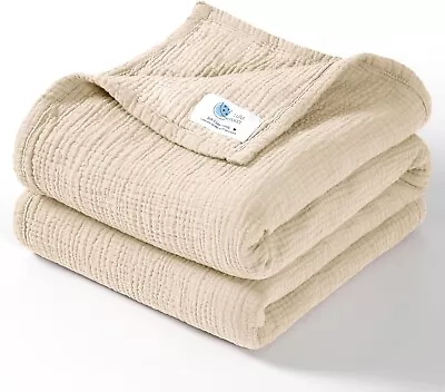 LULU MOON Muslin Baby Toddler Blanket 47 × 47  Off White / Tan NEW • $24.99