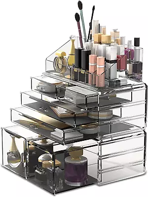 READAEER Makeup Organizer 3 Pieces Cosmetic Storage Case With 6 Drawers (Clear) • $17.99