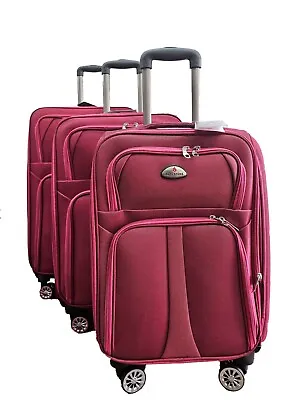 4 Wheel Spinner Soft Shell Cabin Expandable Suitcase Trolley Case Bag Set Of 3 • £69.99