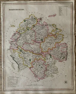 1830 Herefordshire By Hoare & Reeves Large Antique Hand Coloured Map • £34.99