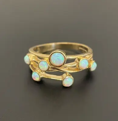 Brand New 9ct 375 Yellow Gold Opal Cluster Raindance Bubble Ring Size O 1/2 • £275