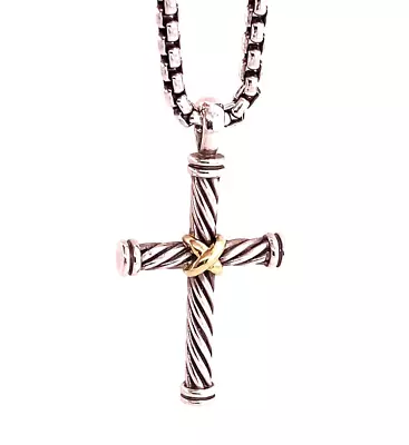 David Yurman Cross Gold X Pendant With 26  Box Chain Silver Necklace For Men • $399