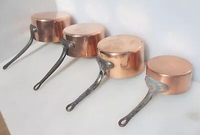 Large Vintage Copper Pan Set Kitchen Iron Handles French Old Antique Sauce Pans • £60