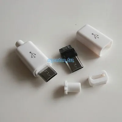 10X Micro USB 5 Pin Type-B Male 4-Piece Solder Connector Plug White Cover • $3.17