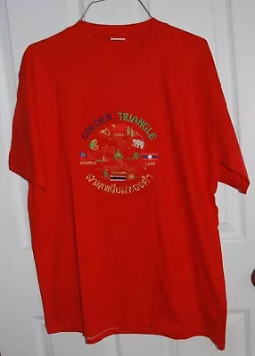 The Golden Triangle T-Shirt Red Embroidered Large? China Laos Thailand Myanmar • $22.99