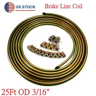 Zinc Steel Car Brake Line Tubing Kit 3/16'' OD 25 Ft / Roll W/16Pcs Fittings USA • $20.29