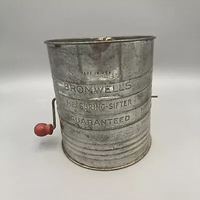 Vintage Bromwells 5 Cup Measuring Sifter Red Wooden Crank Handle Flour Metal • $12.99