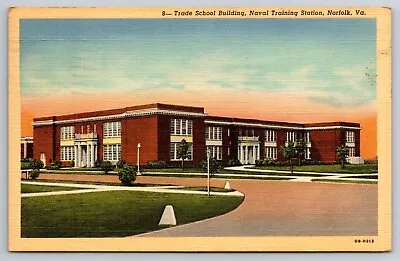 Norfolk VA Naval Training Station Trade School Building Linen Postcard Posted • $1.99