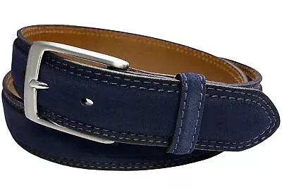 Suede Genuine Leather Casual Jean Belt 1-3/8  Wide Stitched Edge Nickle Buckle • $32.95