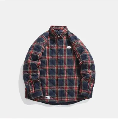 Men’s Jacket Shirt Shacket Coat Thick Over Shirt Fashion Check Tartan Outdoor • £39