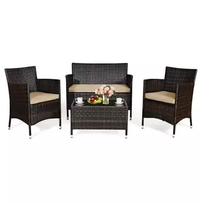 Patio Rattan Furniture Set Outdoor Rattan Sofa Set With Seat Cushions • $170.99