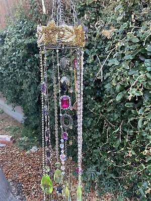 Dreamy Purple Bejeweled Hummingbird Sun Catcher Mobile Handmade Recycled Vintage • $150