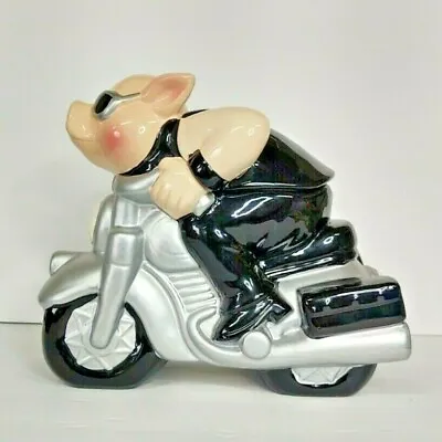 CLAY ART Ceramic Road Hog Pig On A Motorcycle Cookie Jar Decor • $37