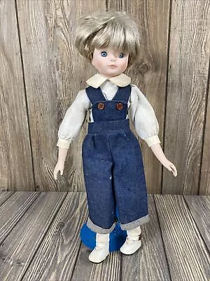 Vintage Marian Yu Designs Boy Porcelain Head Soft Body Doll In Overalls 17” • $14.99