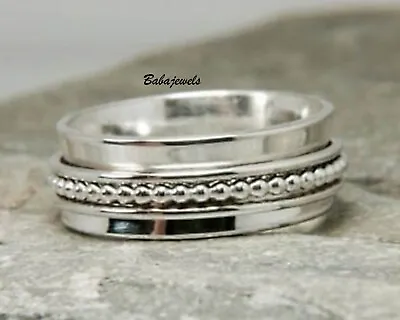 Spinner Ring 925 Sterling Silver Handmade Fidget Meditation Ring All Size OM07 • $9.86