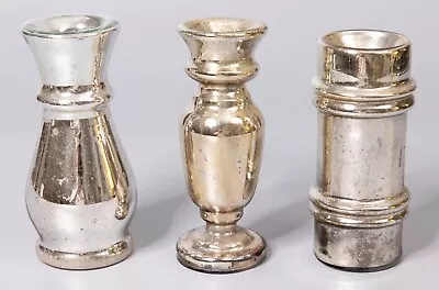 Set Of 3 Antique 19th Century English Hand Blown Silvered Mercury Glass Vases • $476