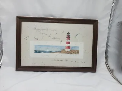 Lighthouse D MORGAN 1990 Vtg Framed  Signed Art Print 17 1/2 X 11 1/4 • $10.99