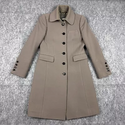 J Crew Double Cloth Coat Womens 2P Beige Wool Blend Button Classic Italy Jacket • $84.95