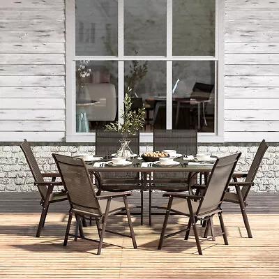 Metal Garden Dining Set Glass Parasol Table And Dining Chairs 4/6 Seater Outdoor • £99.95