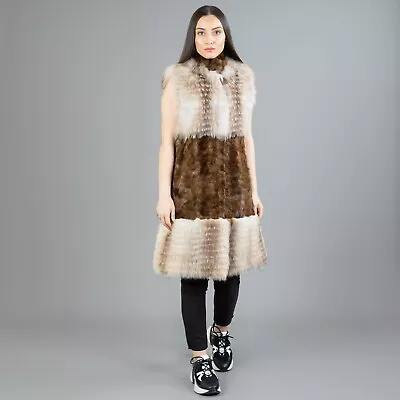 Real Long Fox And Mink Fur Vest Brown With An Upright Collar Women's Elegant • $700