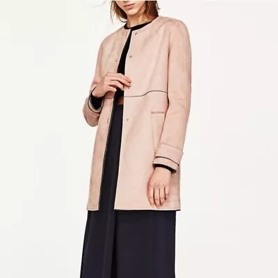 ZARA BASIC Size Small Faux Suede Trench Coat Outerwear Light Pink  • $34.99