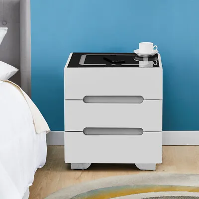 Smart Bedside Table With Light Phone Charging Modern Bedroom Furniture Drawers • £85.99