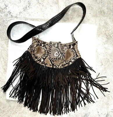£45 • Buy Zara Leather Snakeskin Bag/clutch Hippie Fringe Tassel Whipped Crossbody Strap