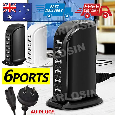 6 Port Charging Station USB Desktop Charger Rapid Tower Power Adapter Wall HUB U • $14.95