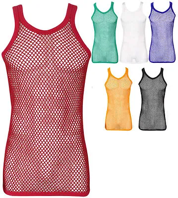 £5.90 • Buy FITTED Plain 100% Cotton String Vest Mesh Muscle Fishnet Tank Top 