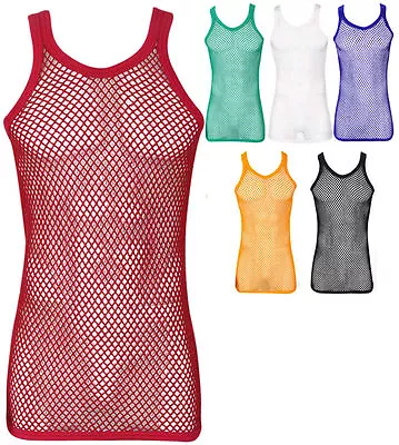 FITTED Plain 100% Cotton String Vest Mesh Muscle Fishnet Tank Top  • £6.90