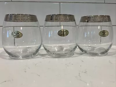 Greek Key Cocktail Glasses (3). Vintage/Mid-Century Modern. Silver Italy • $24.76