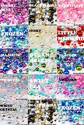 £3.99 • Buy 500pcs Mixed Acrylic Resin Faux Half Pearls Rhinestone Gems AB Choose Colour DIY
