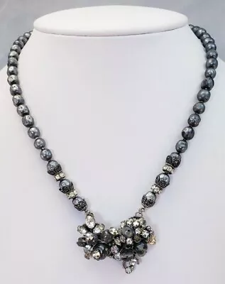 Early Miriam Haskell Rhinestone Cluster Faux Pearl Pendant Vintage Necklace • $200