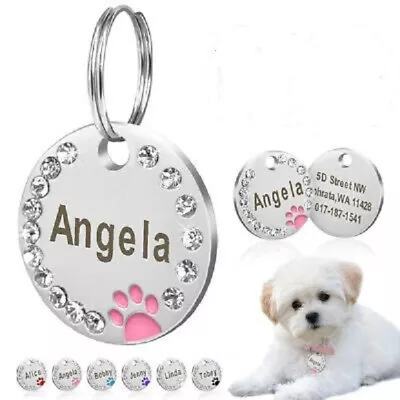 £0.99 • Buy  Personalised Diamonds ENGRAVING Dog ID Cat ID Name Bling Tag Puppy Pet ID Tags 