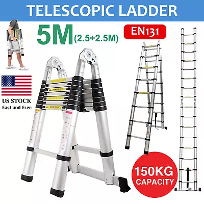 Aluminum 16.5FT Telescopic Ladder Double Side Extension 16-Step Stretchable New • $146.84