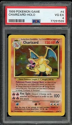 Pokemon Charizard Holo Rare Base Set Unlimited #4 WOTC Vintage PSA 4 VG-EX • $0.99