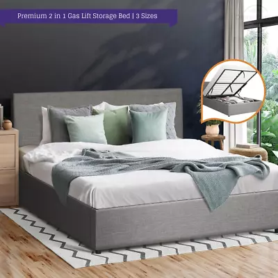 Premium Milano Fabric Gas Lift Storage Bed | Two In One Bed And Storage Combo • $359