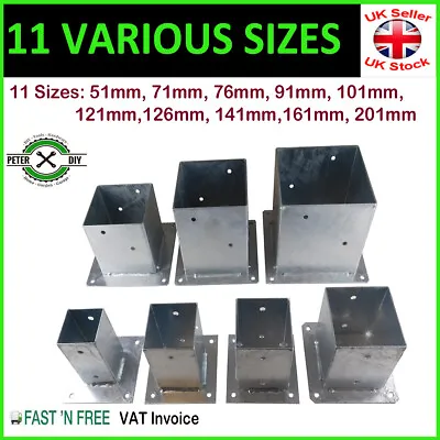 Heavy Duty Galvanised Bolt Down SQUARE POST Fence Foot Base Support 51-201mm • £6.47