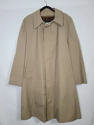 Vintage London Fog Mens Trench Coat Maincoat 46 Long Faux Fur Lined Beige • $39.98