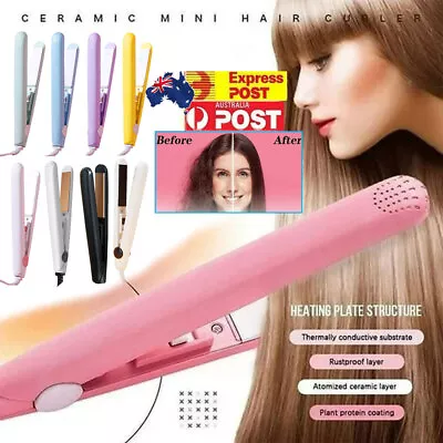 2-in-1 Ceramic Mini Hair Curler Portable Straightener Tourmaline Iron Heating AU • $10.89