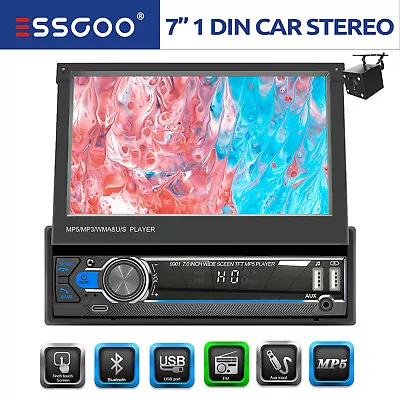 ESSGOO 1 DIN 7  Car Stereo Radio Head Unit Flip Out Screen FM USB AUX TF +Camera • $76.85